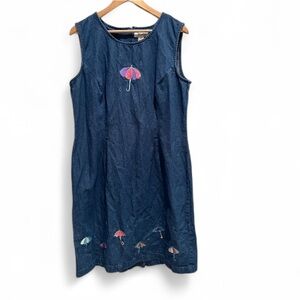 Vintage‎ CJ Banks Sleeveless Denim Embroidered Umbrella Dress Size 16W Cotton